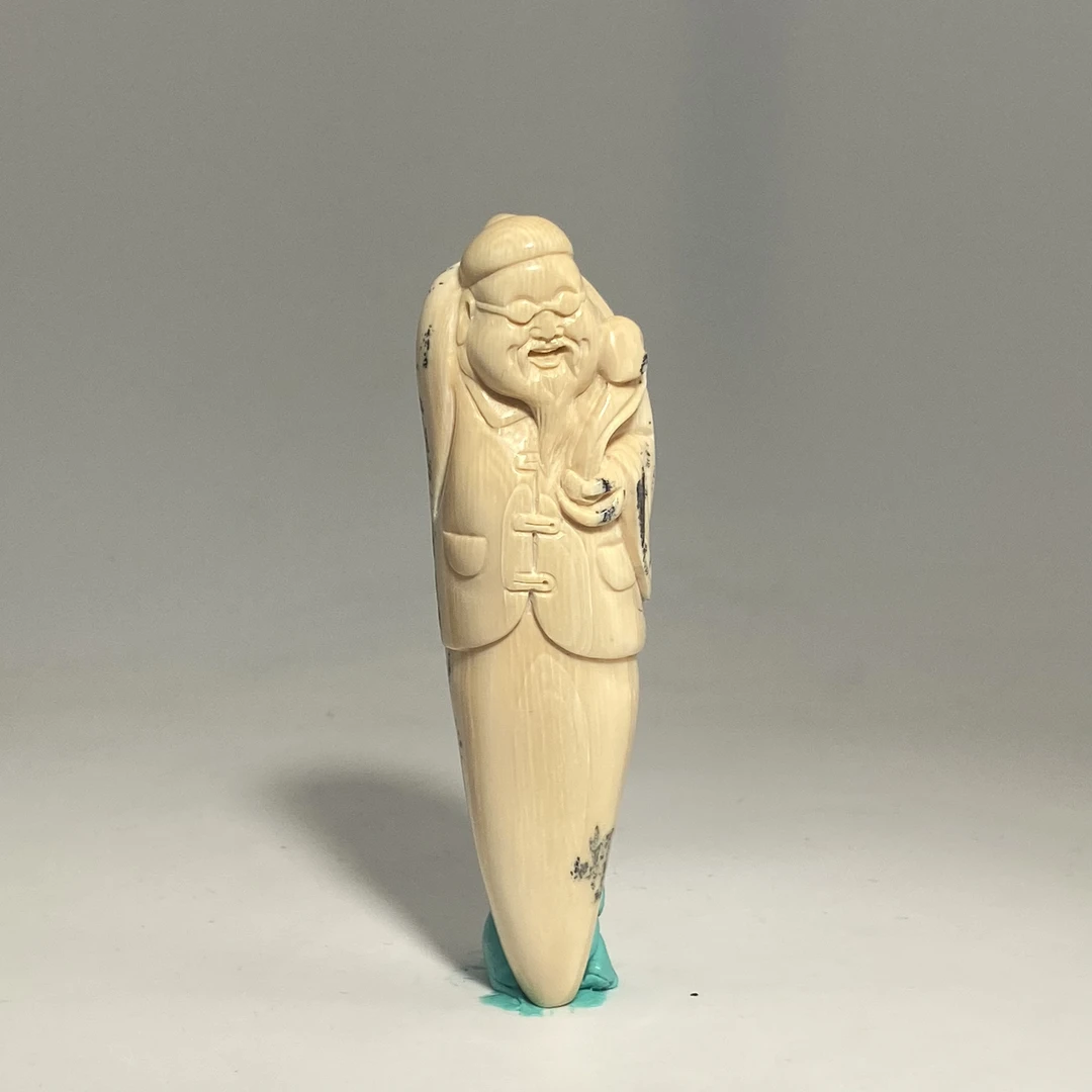 猛犸牙雕水墨料双色地主牙尖87*24*15mm假一罚四X740