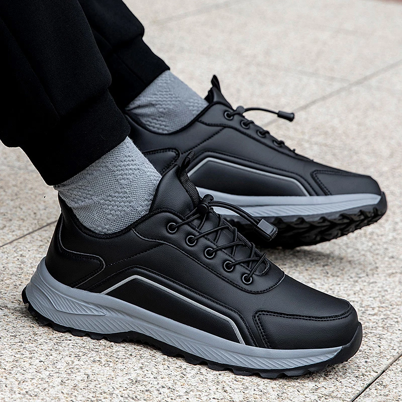 足力健运动鞋老人鞋春秋季新款爸爸鞋皮面防水防滑中老年健步鞋子