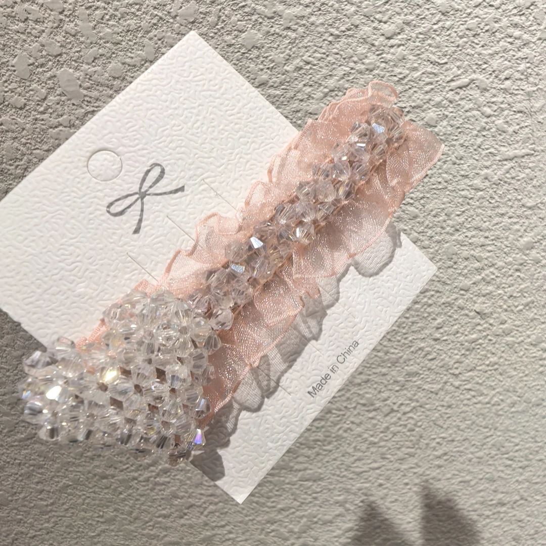 C071粉色纱纱爱心水水边夹