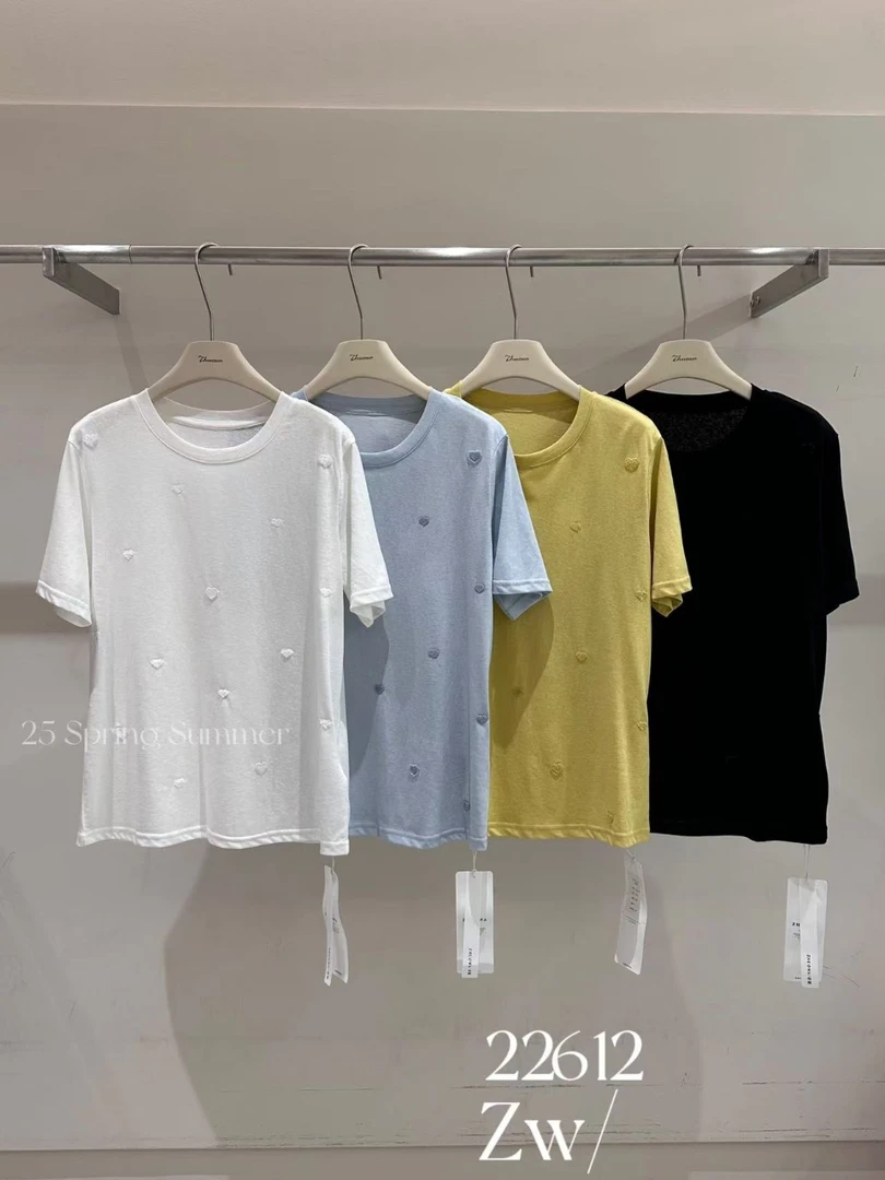 温柔瑶-DH#简约大版烧花短袖T#22612