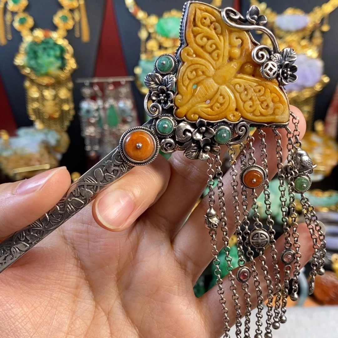 翡翠吊坠(不含链)银S925镀金镶嵌甜****尖