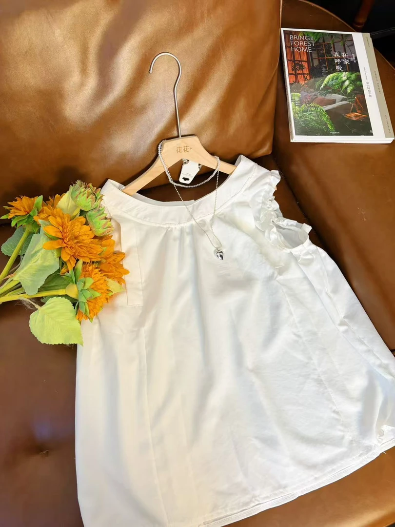 法式甜美气质压褶无袖衬衫女装2025夏季新款百搭休闲纯色漂亮小衫