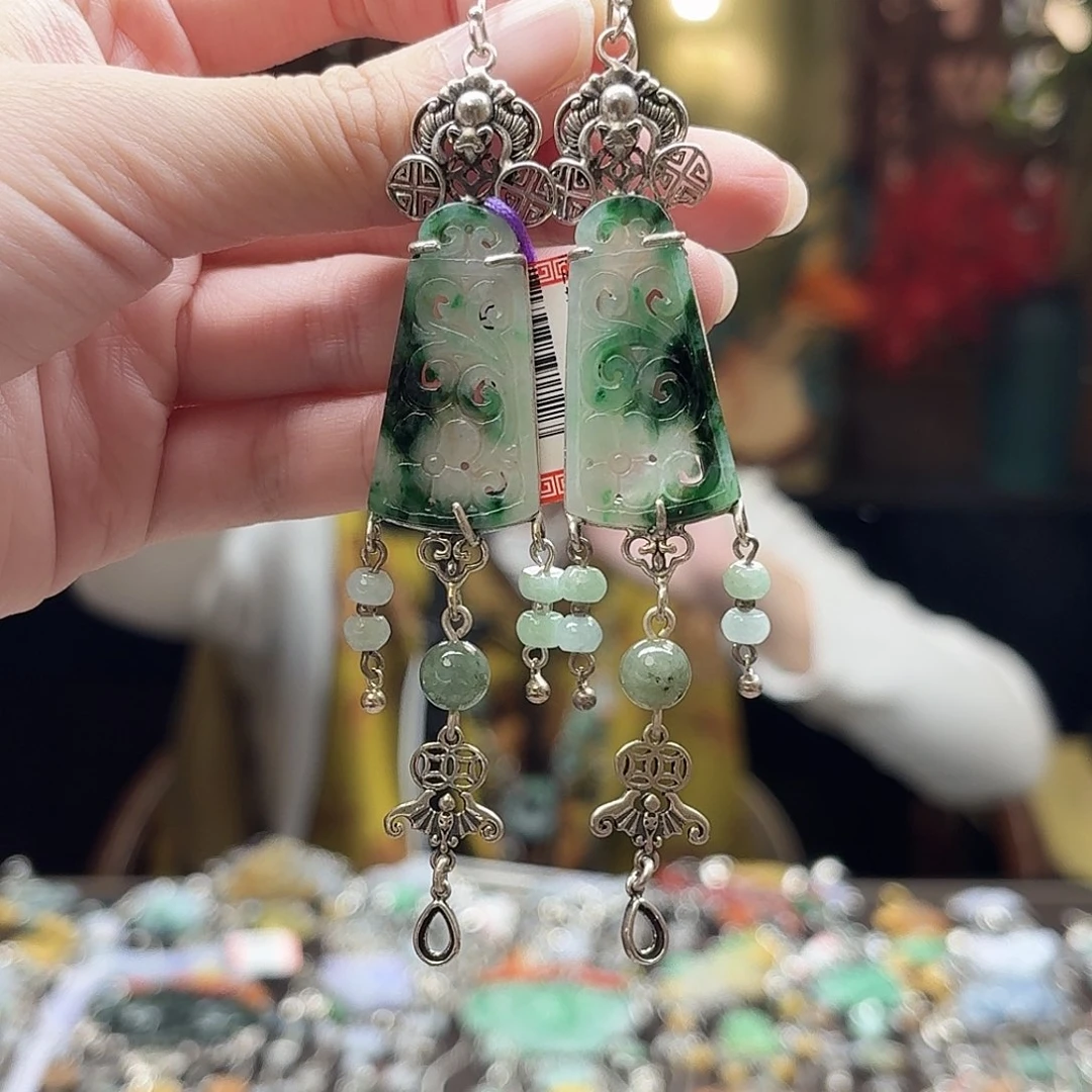 翡翠银S925镶嵌耳饰耳饰
