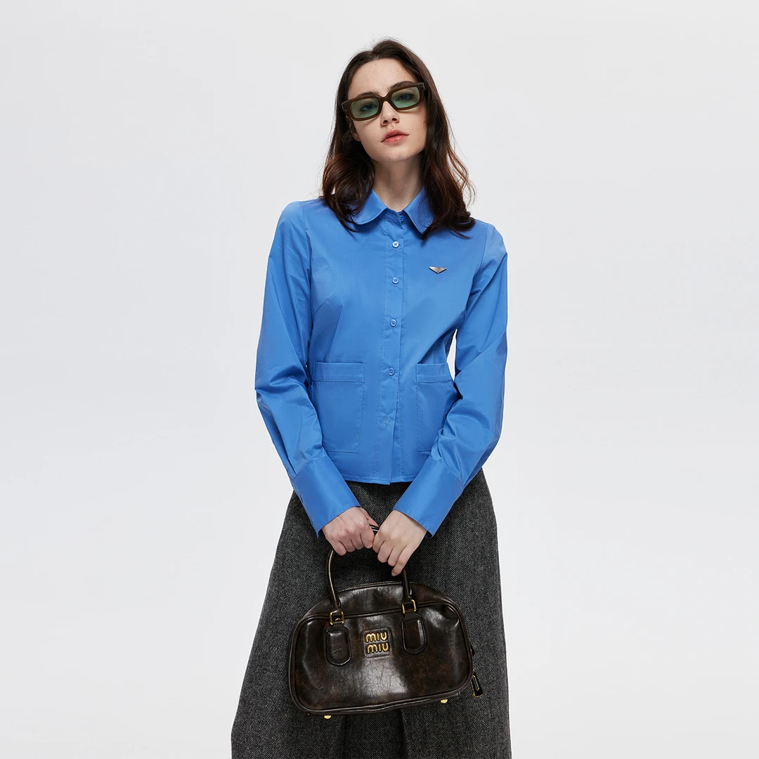 【慕茹萍专属】2025年春季复古学院风彼得潘领衬衫4563