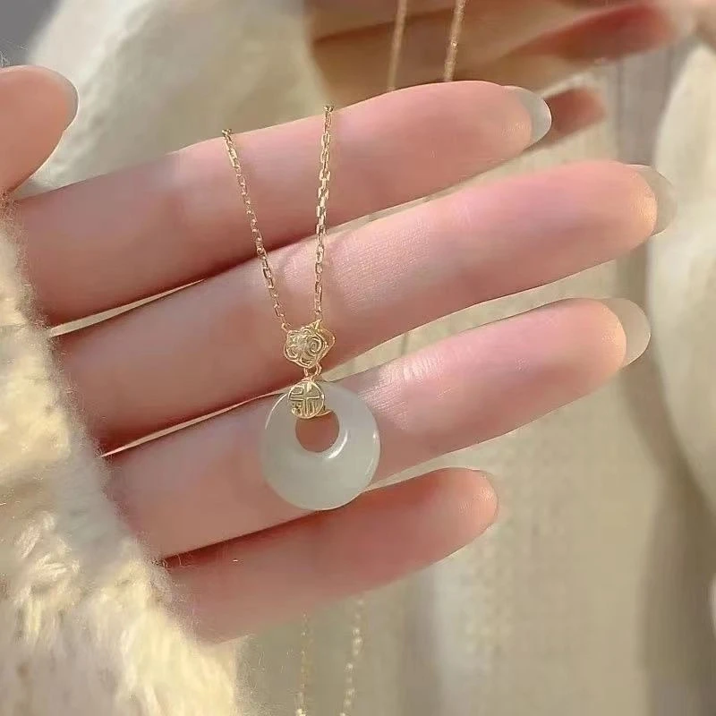 钛钢项链 新中式福运平安扣女福字吊坠送闺蜜女友妈妈礼物中国风