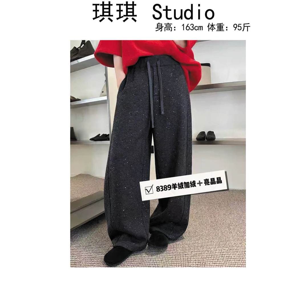 《琪琪家》冬季新款加绒加厚奶芙羊绒舒适亮闪闪减龄休闲裤8389-X