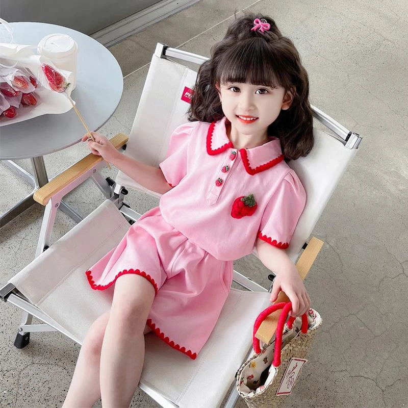 巴拉童年女童夏季套装2025新款时髦洋气夏装纯棉粉色polo儿童