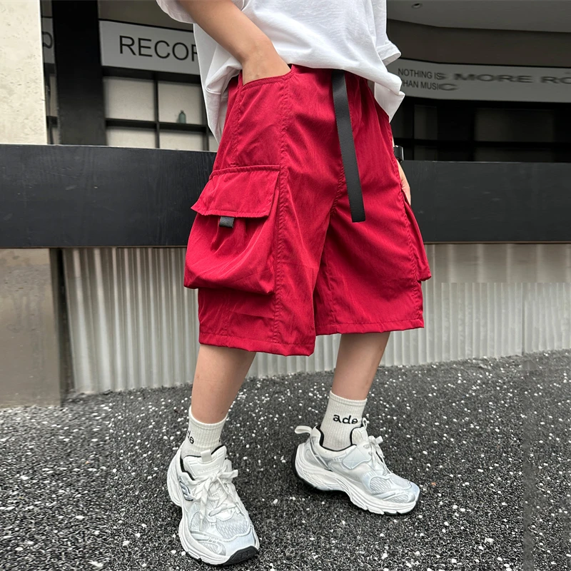 男童工装短裤夏季薄款2025新款儿童五分裤子宽松男孩红色中裤洋气