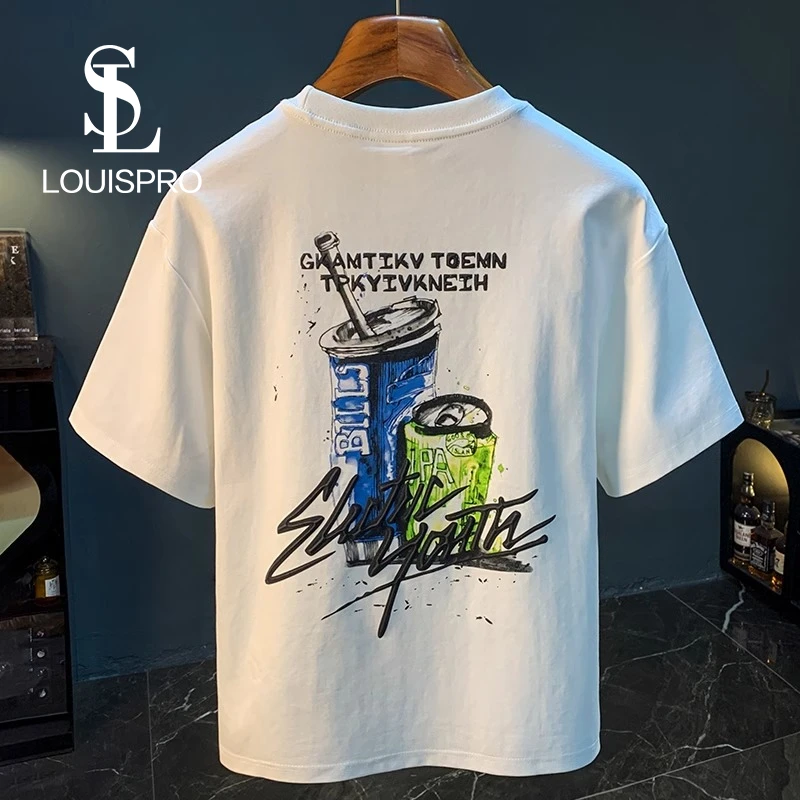 Louispro夏季印花短袖男2025年薄款潮牌宽松上衣百搭圆领T恤衫