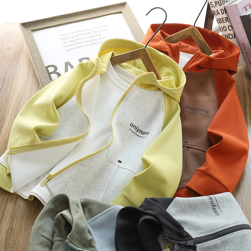 男童连帽外套2025春秋新款儿童拼色插肩袖拉链衫运动服中大童上衣