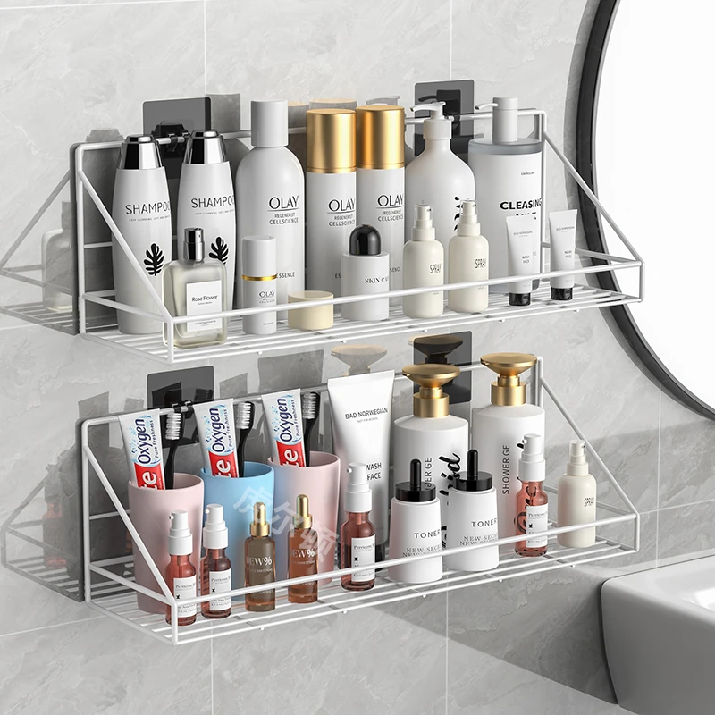 过早卫生间浴室置物架免打孔厕所洗手间洗漱台用品大全墙上收纳壁