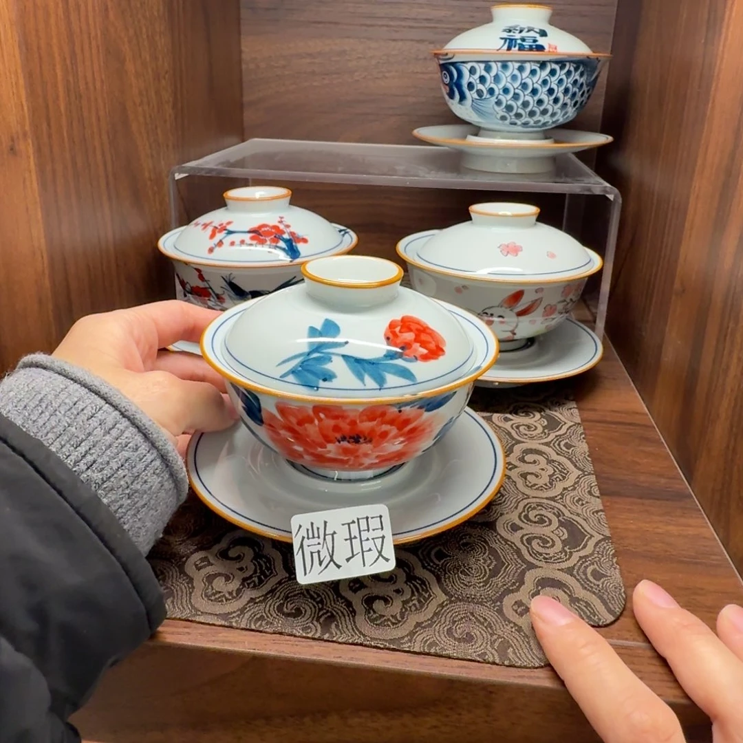 釉下手绘茶具微瑕