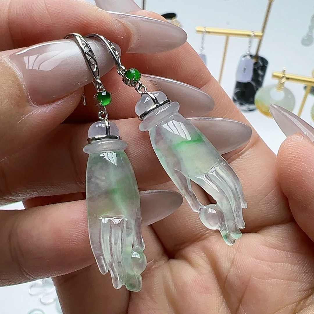 18K金镶嵌翡翠耳饰m*i天然缅甸A货翡翠