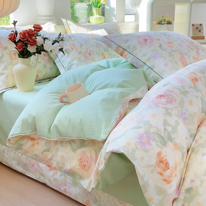 全棉四件套四季纯棉100纯棉小清新印花床单斜纹被套床上用品