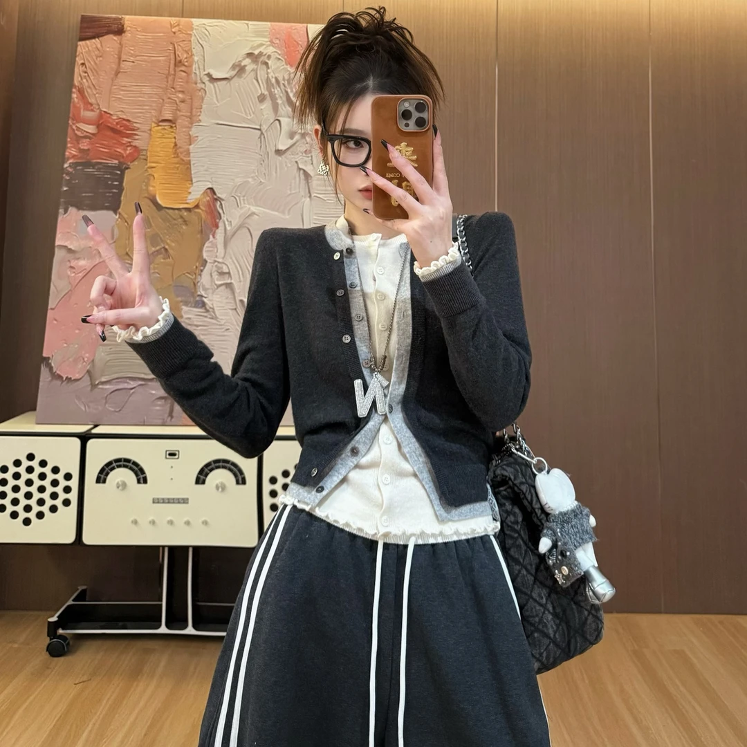 【LLU李】假三件针织衫显瘦修身外套百搭打底衫开衫 LLU-20261218