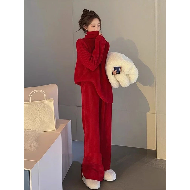 新年一整套穿搭红色高领毛衣内搭韩系气质冬日氛围感2025超火套装