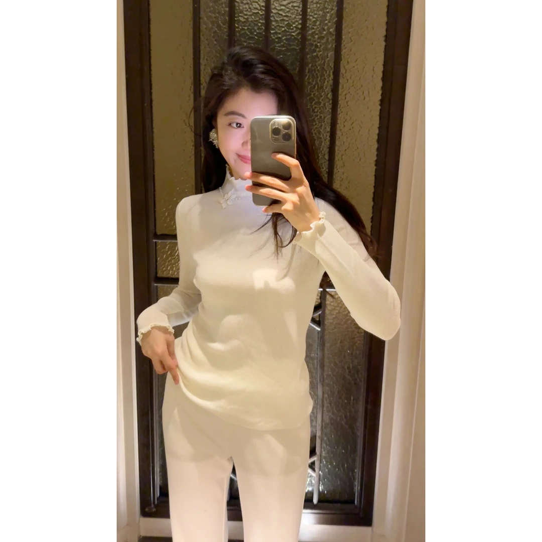 N.COU妮蔻25冬新款百搭修身显瘦立体花朵钉珠羊毛针织衫DY10733