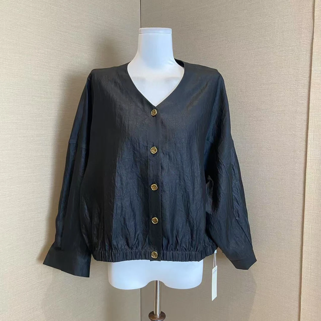 新款V领香云纱黑龟夹克式新中式开衫外套 5352Y11872-330165