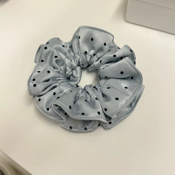 韩系雾霾蓝波点褶皱大肠发圈复古少女丸子头皮筋发绳小蛮腰发圈