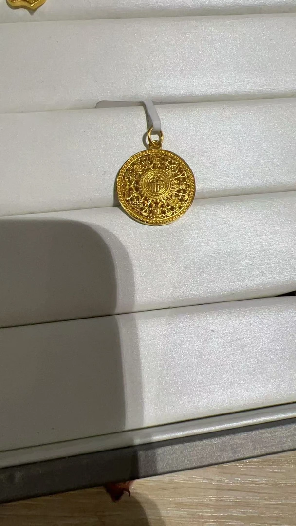 足金999真金古法金素款圆环八宝罗盘