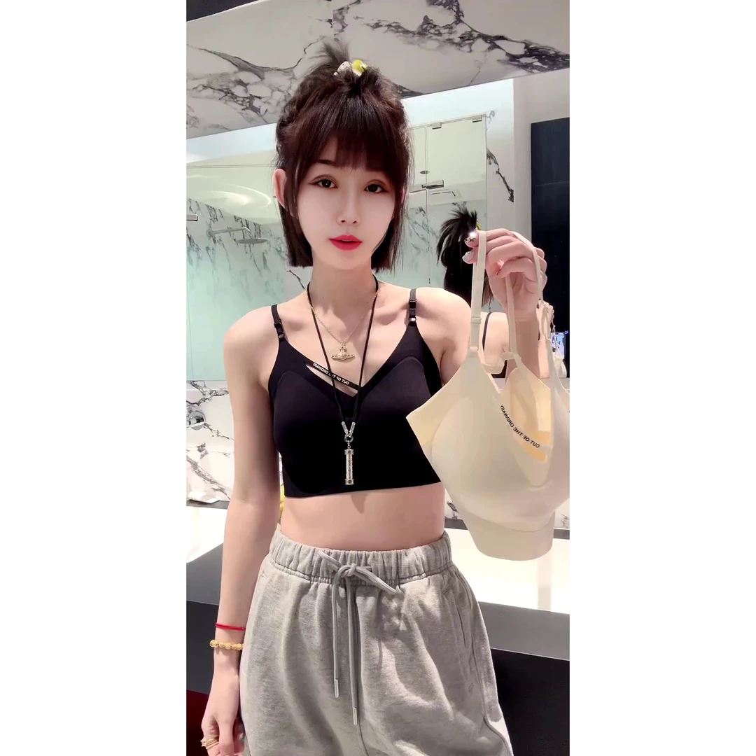 斜边字母带美背吊带背心女春夏款通勤无痕可调节背心