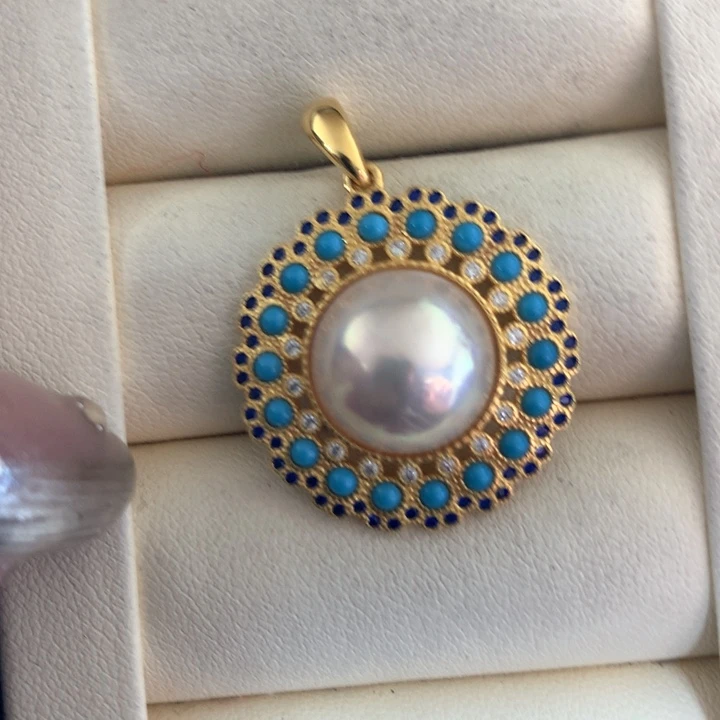 银S925镶嵌颈饰拼合珍珠（马贝珠）