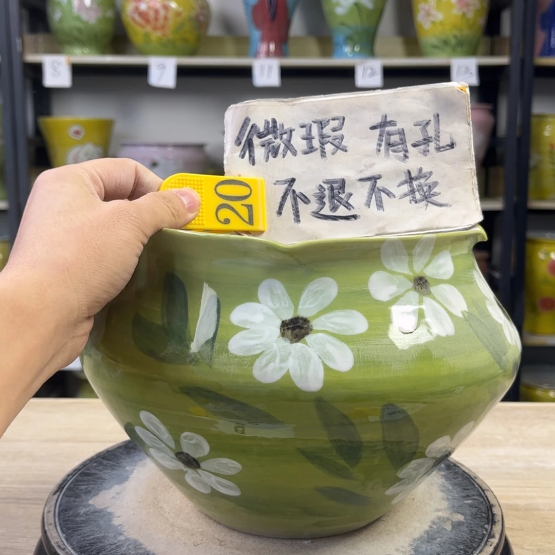 笑***了瓷片景德镇手工手绘陶瓷花盆