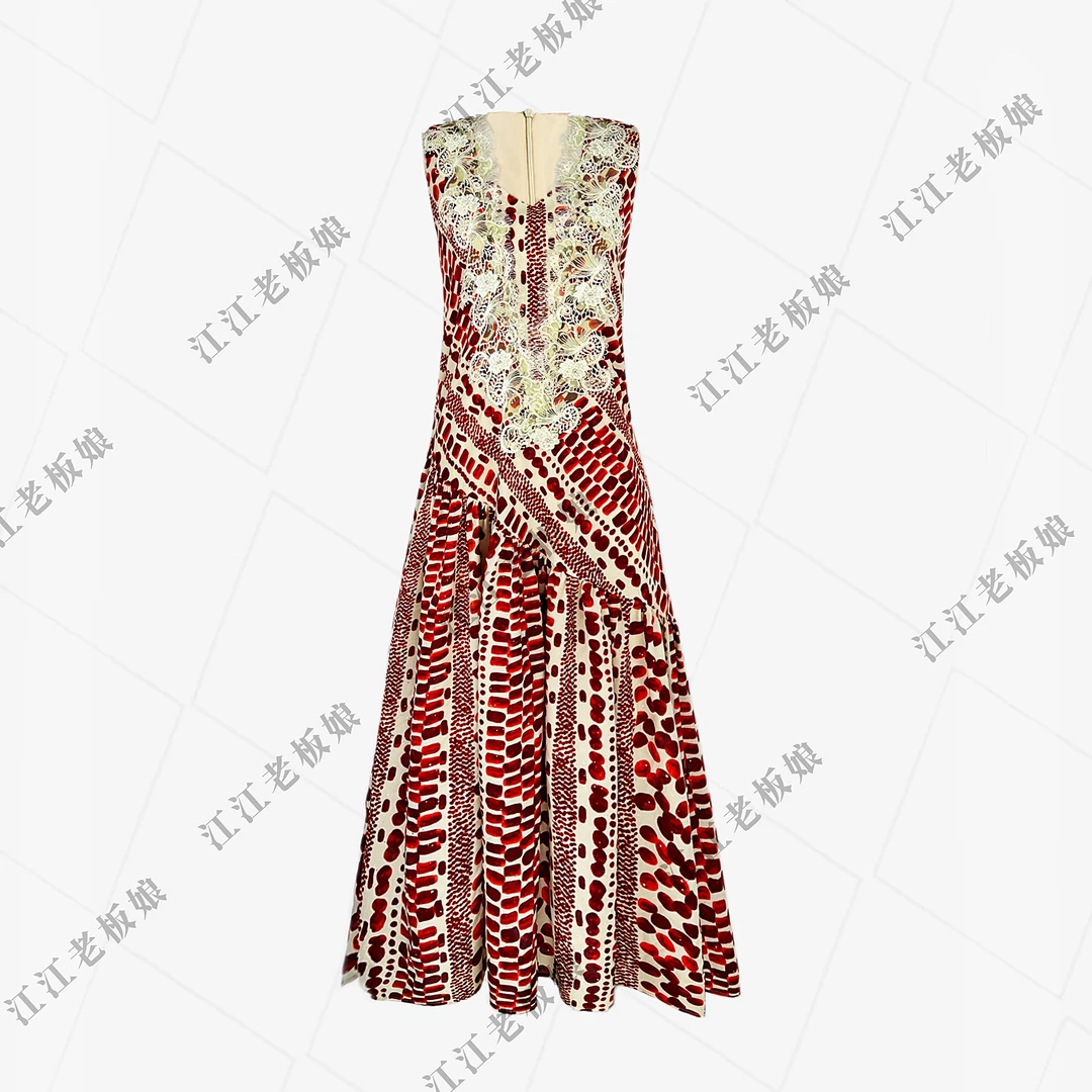 Dan总 夏季新款无袖重工红色礼服设计气质显瘦连衣裙Q2243