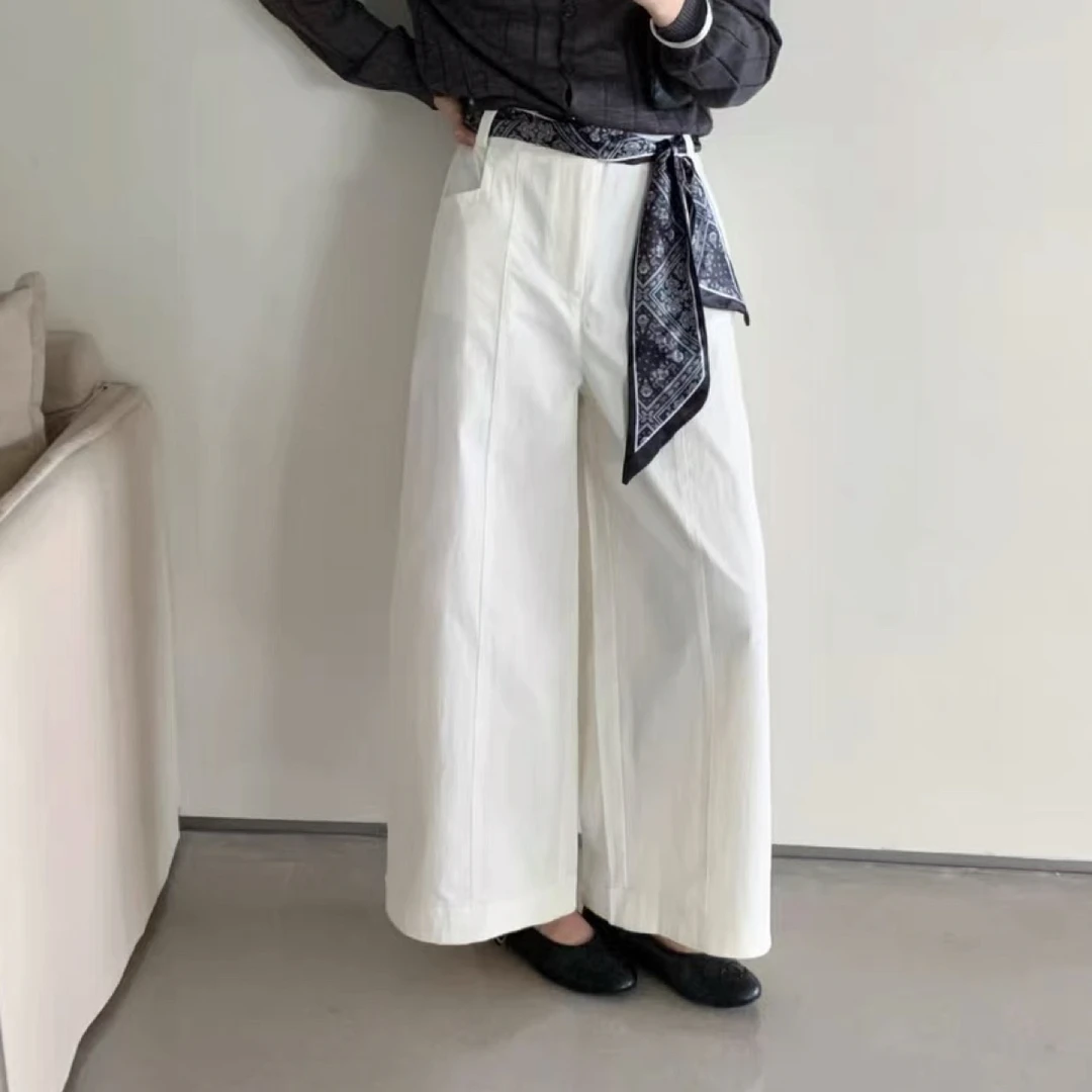 韩系显瘦高腰丝巾直筒百搭休闲裤女2025早秋款宽松垂感九分阔腿裤
