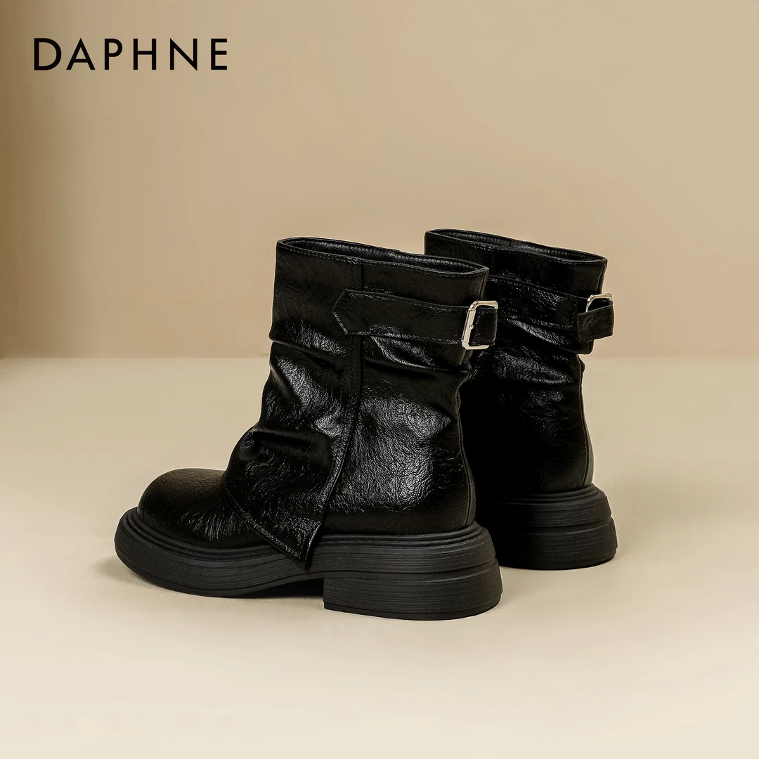 达芙妮短靴2025新款秋季美拉德靴子厚底纯色骑士马丁靴防滑时装靴