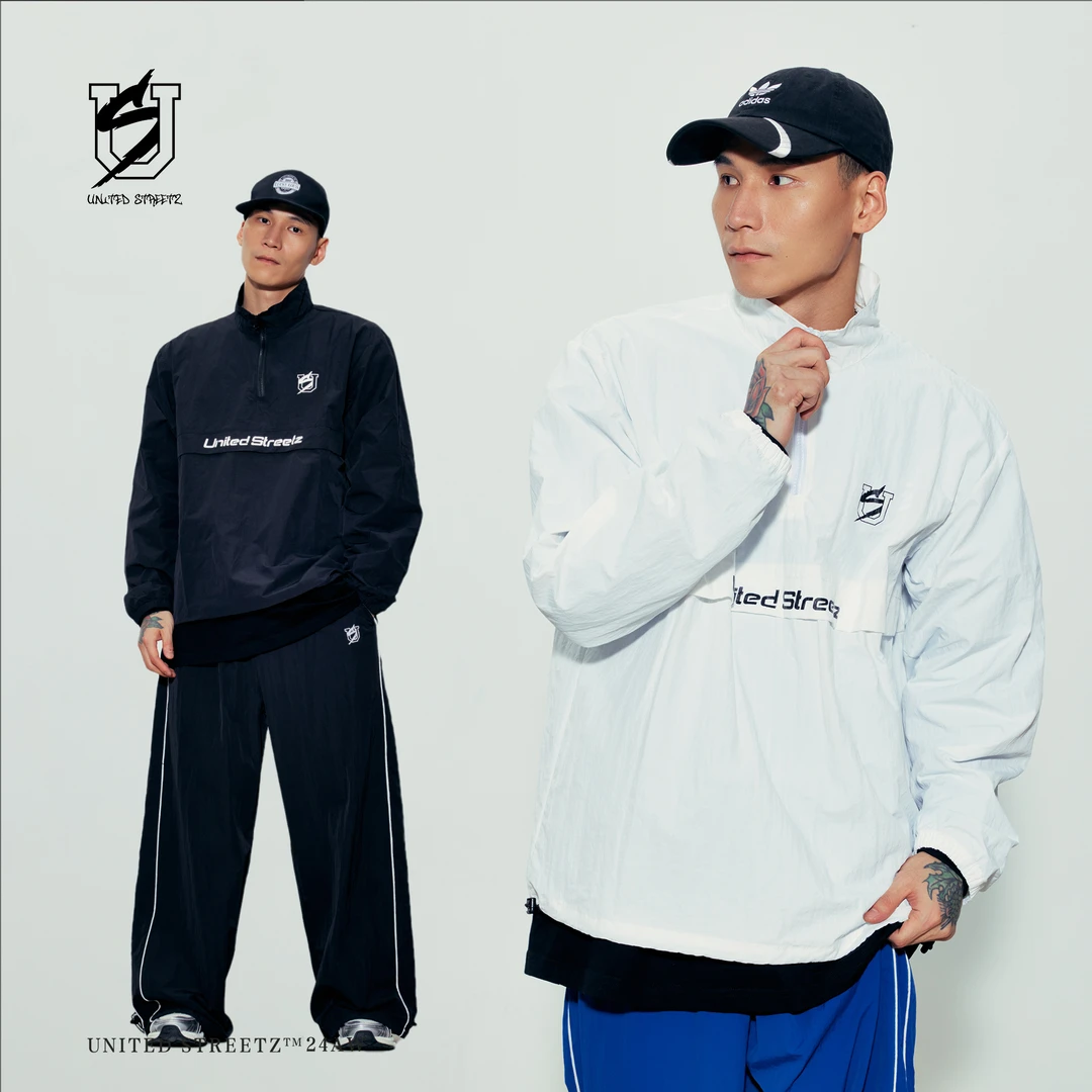 US联邦街牌半拉链风衣外套美式运动速干透气嘻哈街舞男女套头上衣