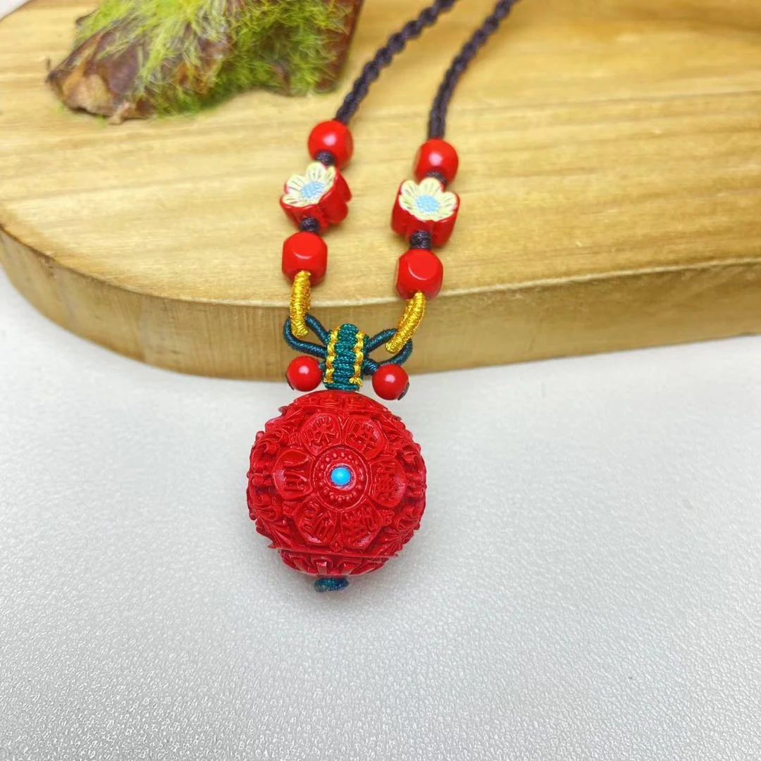 含辰砂工艺品保真高含量红砂设计款六字真言镂空锁骨吊坠保真朱砂