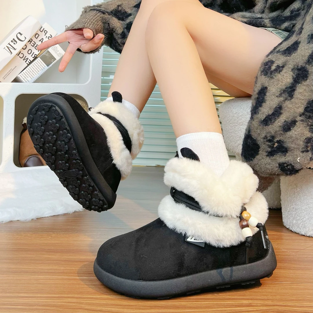 回力卡其雪地靴女冬季加绒加厚毛毛鞋保暖短筒靴厚底百搭大棉鞋女