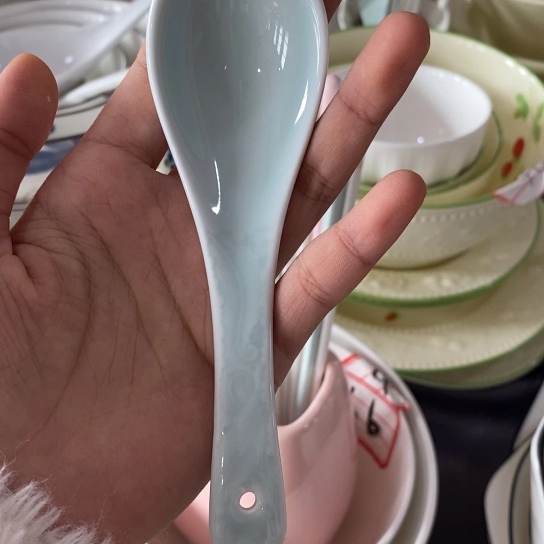 瓷10个微瑕青釉勺子