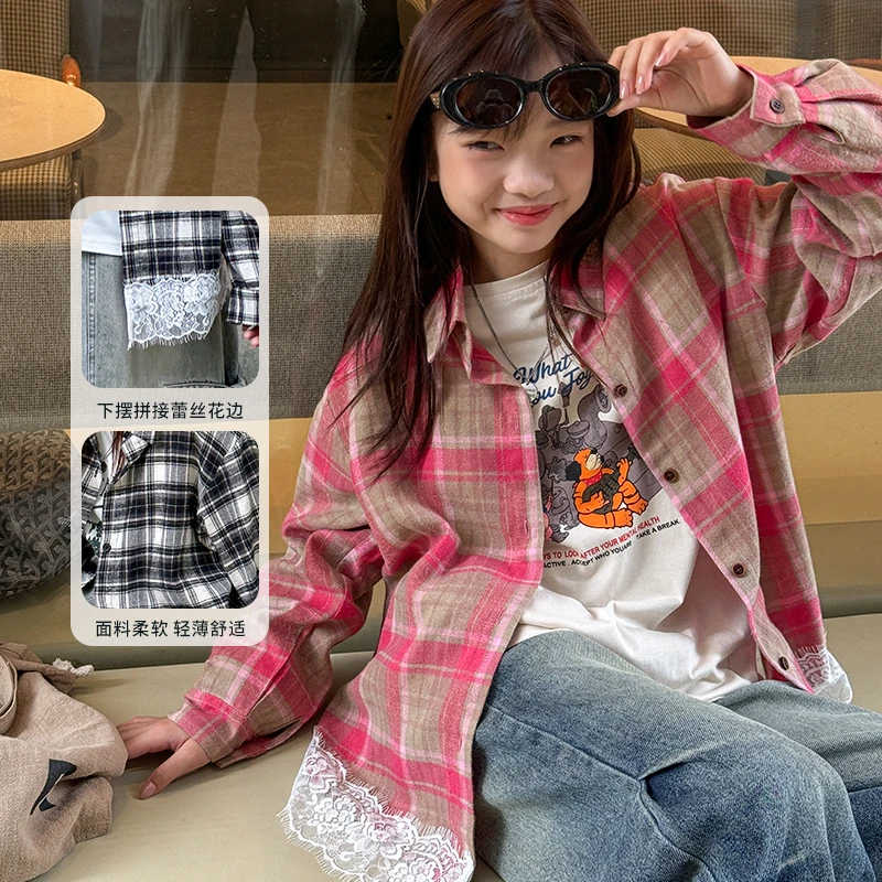 女童衬衫中大童韩版洋气格子衫儿童基础款百搭衬衫SY566