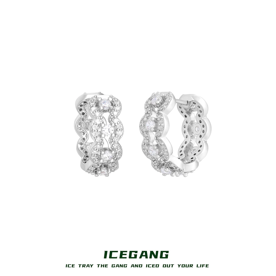 ICEGANG 铜合金莫桑石耳饰 蕾丝花边直针耳环S925银针镂空满钻