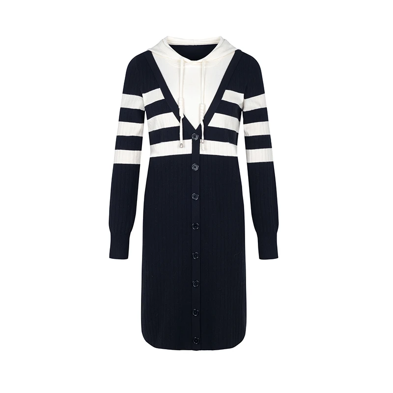 【高高甄选】商场同款新品连帽假两件针织连衣裙N1910A34710