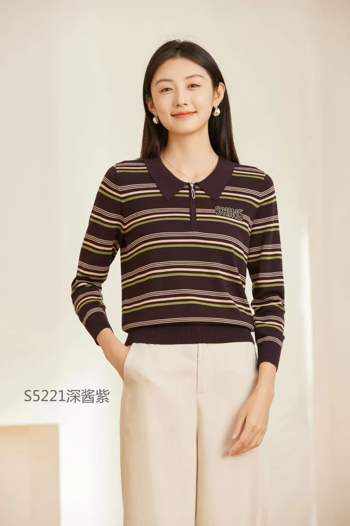 【玲玲】拉链翻领天丝小衫5221