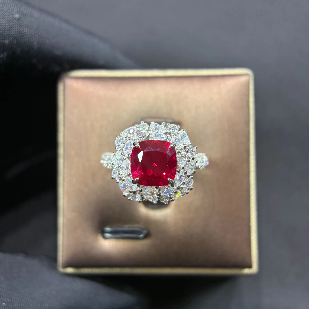 培育红宝石典藏培育鸽血红宝石戒指精工银镀厚金-3001