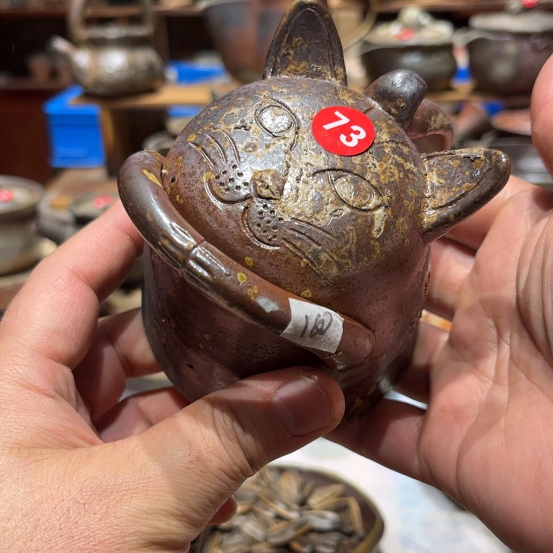 瑕疵备前猫咪茶杯
