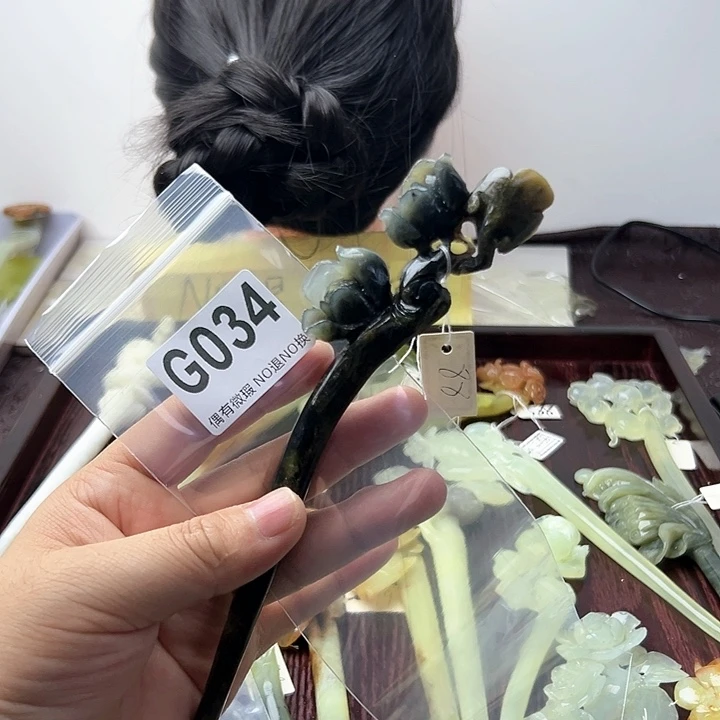 蛇纹石玉发饰合金明***你