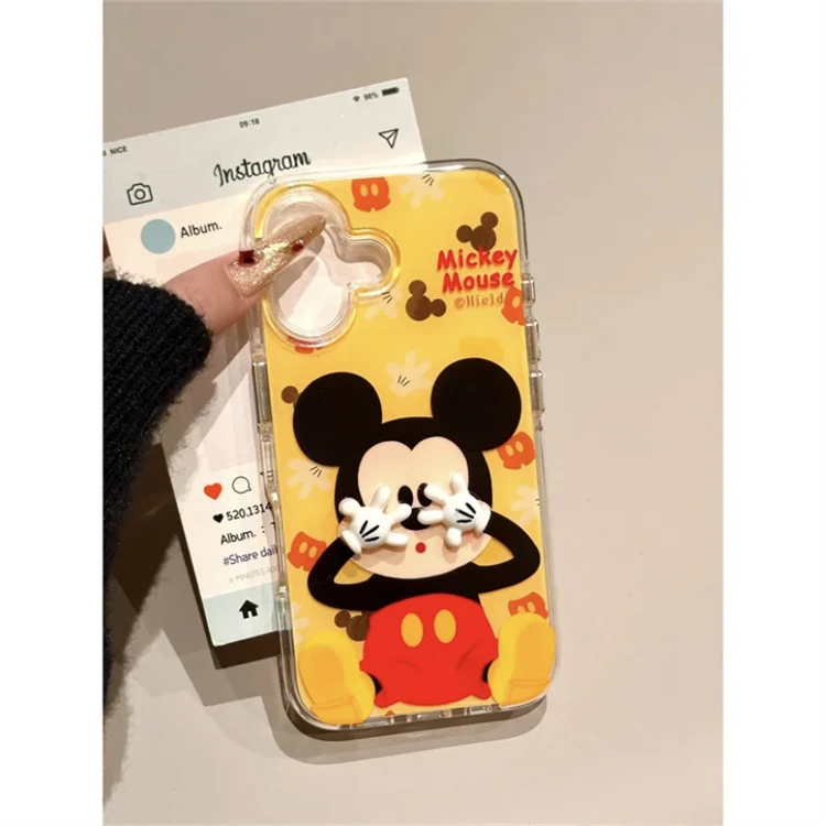 ins卡通遮脸米奇立体手掌适用苹果16pro手机壳15promax趣味14日韩
