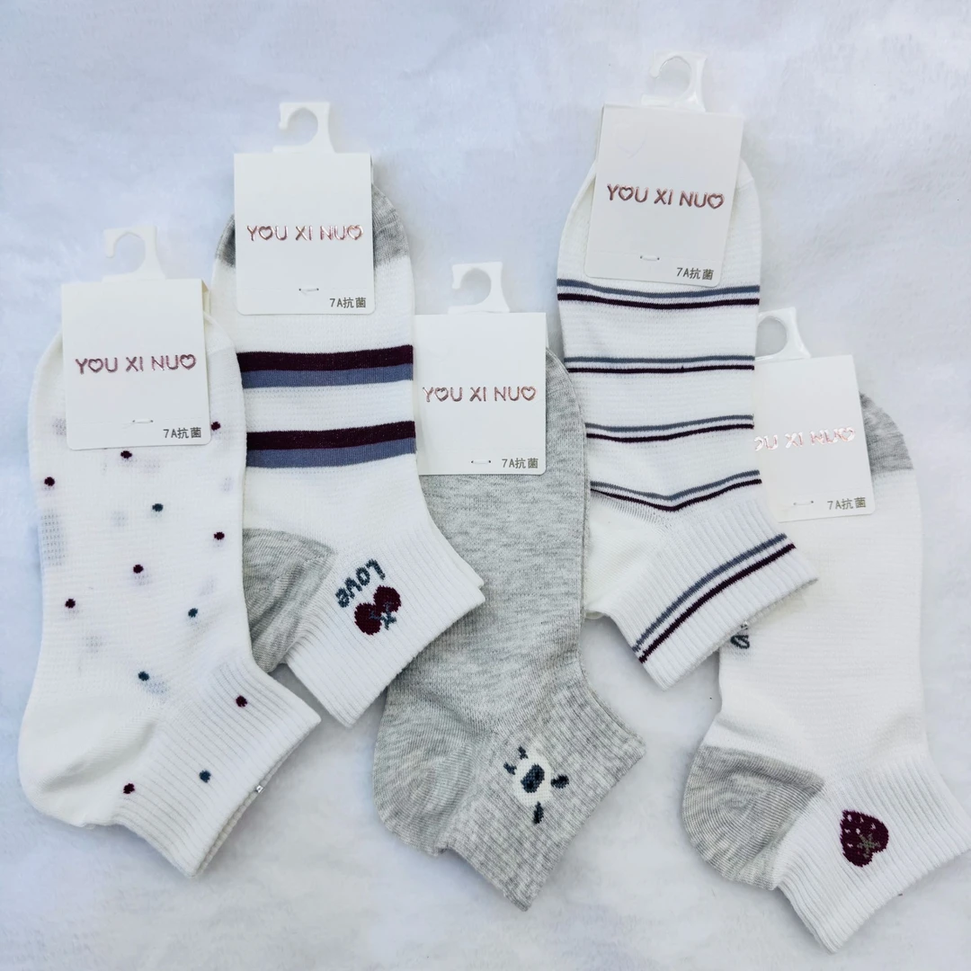 优西诺薄款樱桃ins卡通动物彩色波点条纹女款春夏船袜