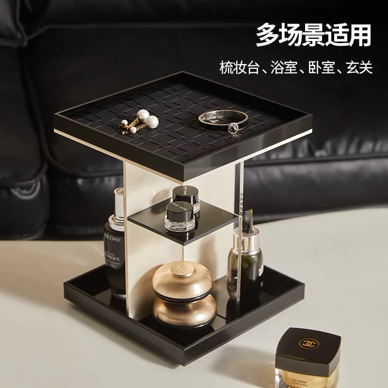 旋转亚克力化妆品收纳盒桌面首饰托盘香水玄关梳妆台护肤品置物架