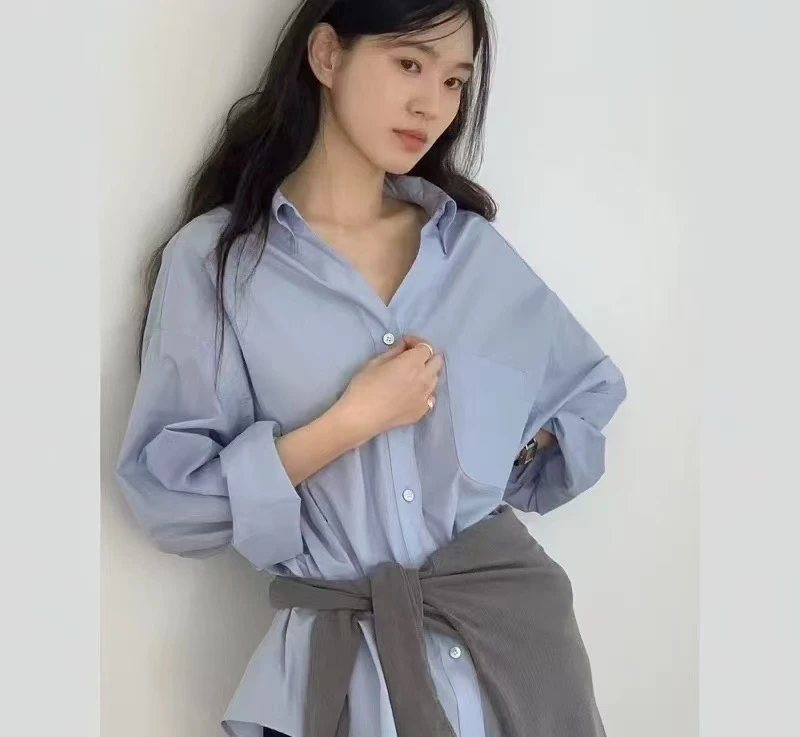 2025春季新款奶油蓝衬衫女