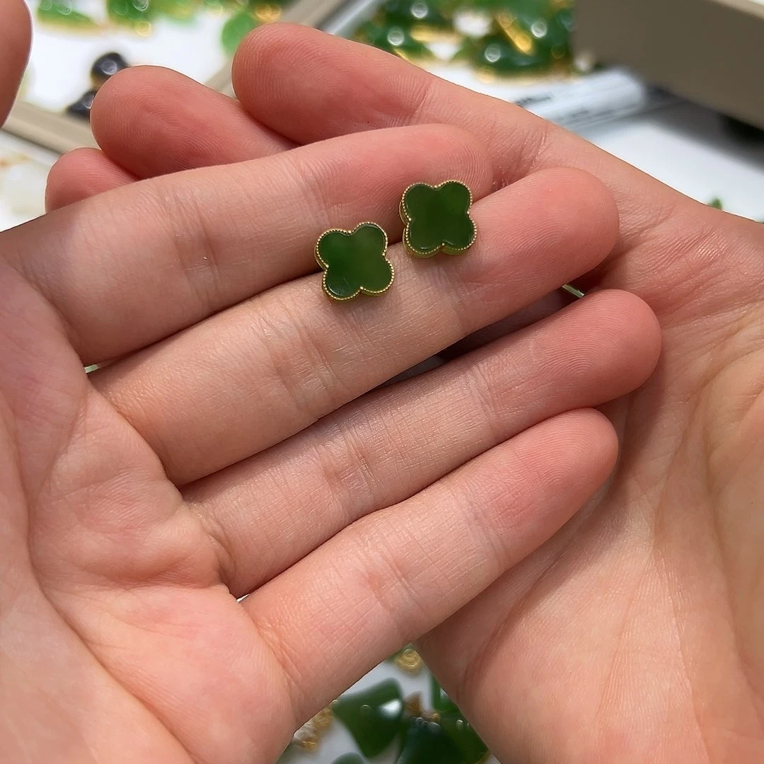 和田玉18K金镶嵌耳饰魅*涵颜色多样性发货拍一发一