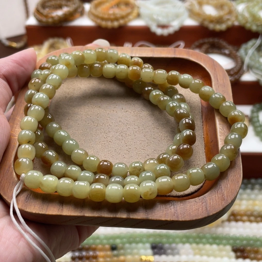 和田玉未镶嵌毛衣链珠串6*7mm