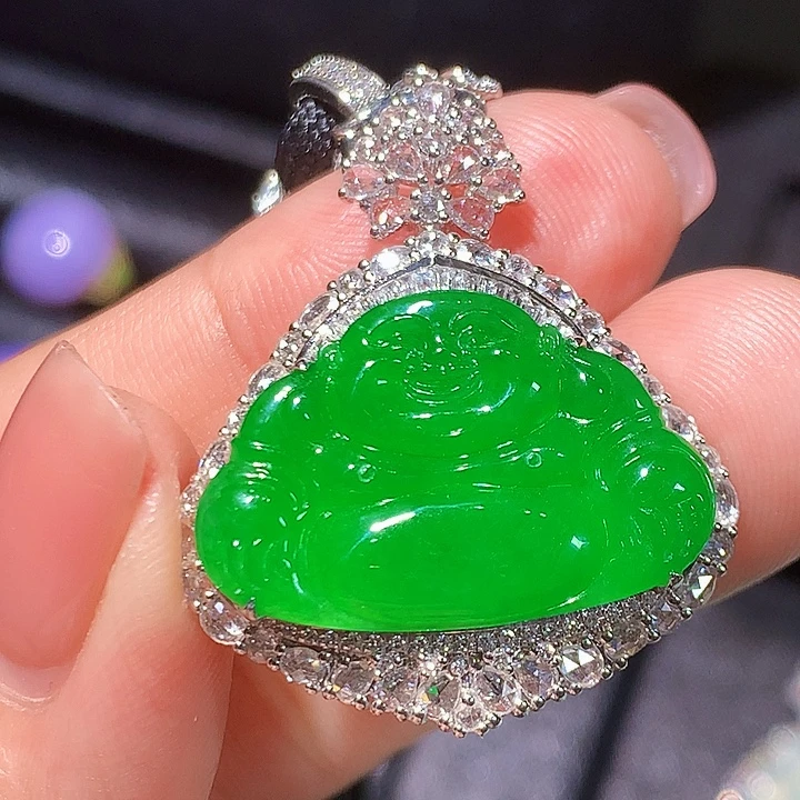 翡翠18K金镶嵌吊坠(不含链)