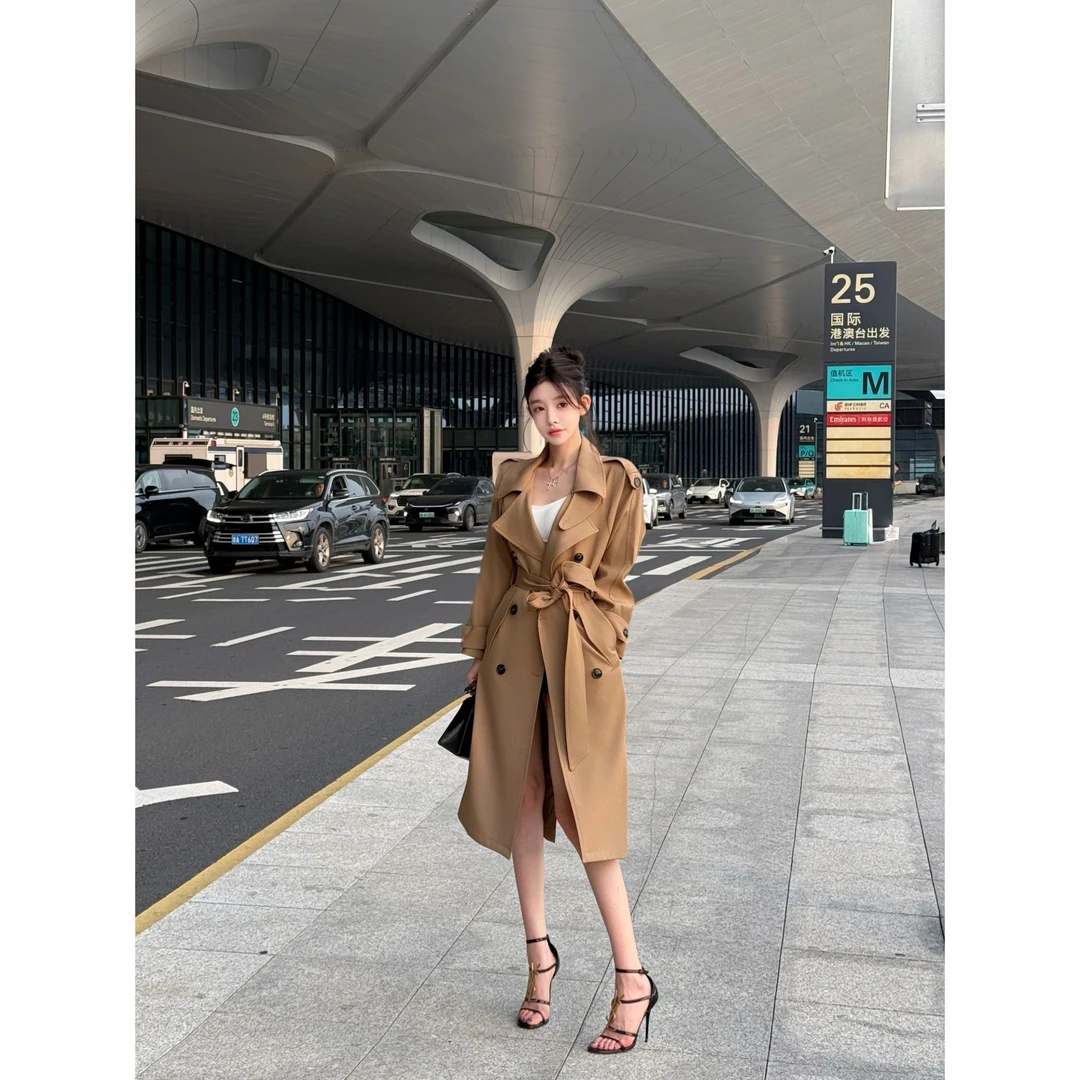 卡其色风衣外套女2025秋季新款英伦风气质韩系高个子长款高级大衣