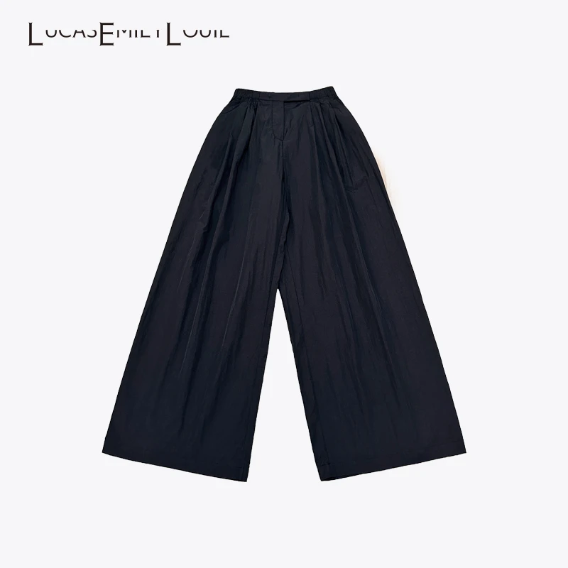 LUCASEMILYLOUIE 日系慵懒垂感阔腿裤黑山本拖地休闲长裤2310628